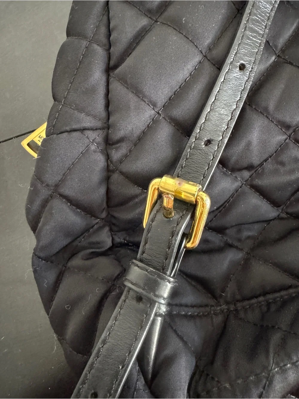 Moschino Quilted Nylon Gold Logo Black Backpack